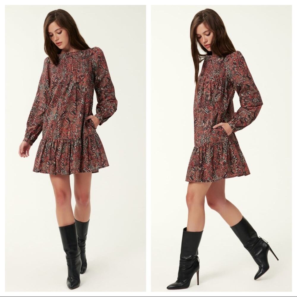 NICHOLAS Women's Devan Gathered Snake-print Crepe Mini Dress Size 4 NWT